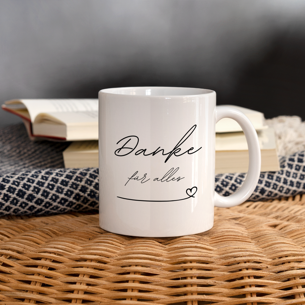 Tasse "Danke für alles" (Minimaltisches Herzdesign) - weiß