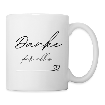 Tasse "Danke für alles" (Minimaltisches Herzdesign) - weiß