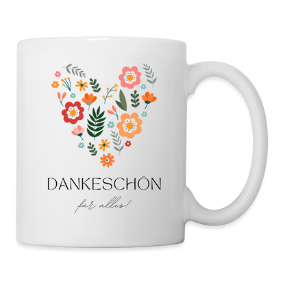 Tasse "Dankeschön für alles" (Blumen-Herzmotiv) - weiß