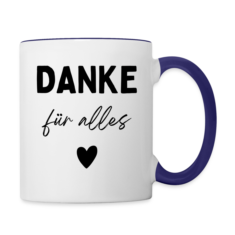 Tasse "Danke für alles" (Mit Herz) - Weiß/Kobaltblau