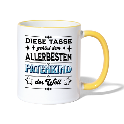 Tasse "Diese Tasse gehört dem allerbesten Patenkind der Welt" - Weiß/Gelb