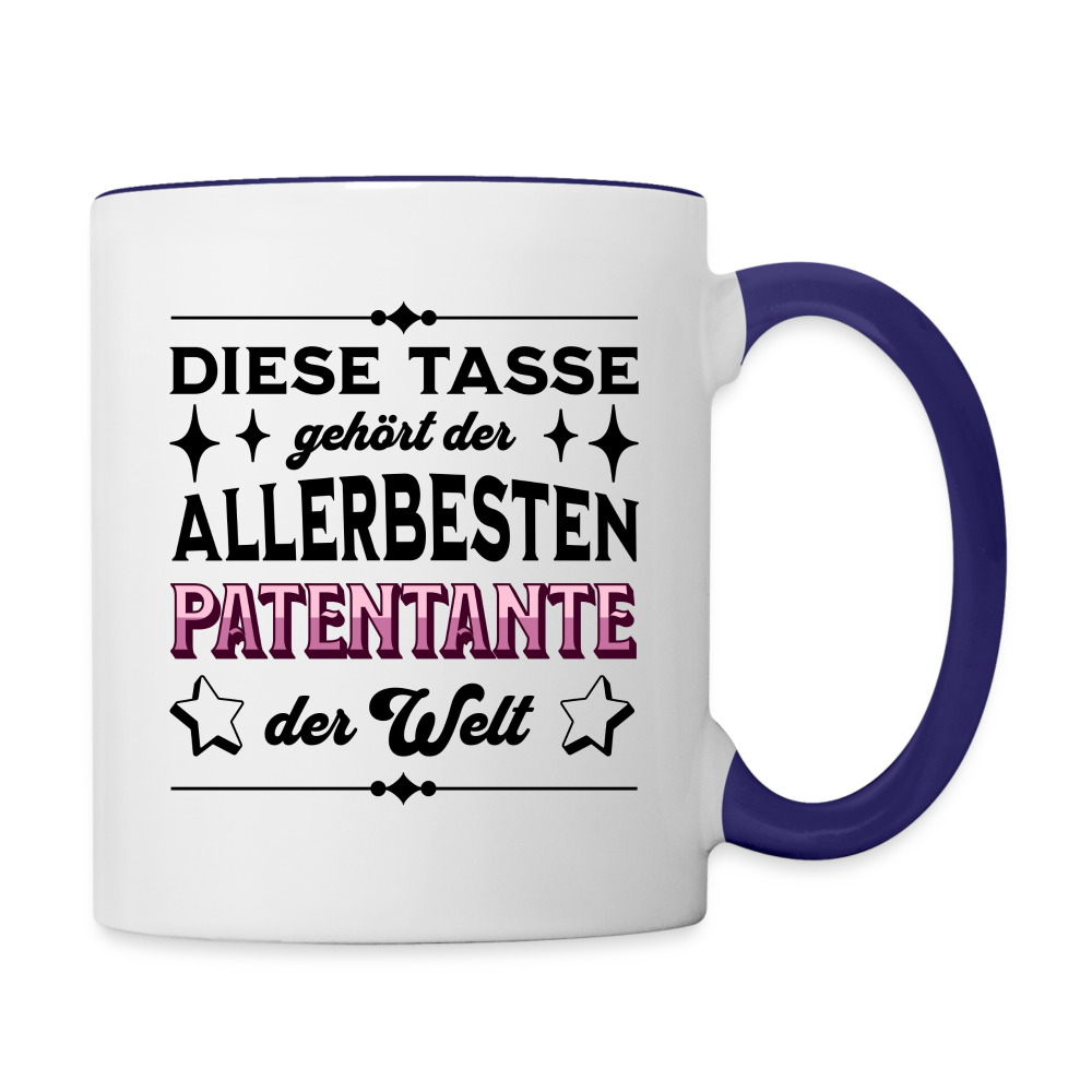 Tasse "Diese Tasse gehört der allerbesten Patentante der Welt" - Weiß/Kobaltblau