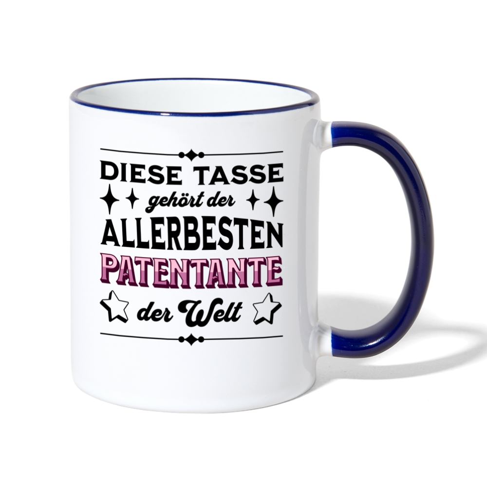 Tasse "Diese Tasse gehört der allerbesten Patentante der Welt" - Weiß/Kobaltblau