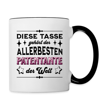 Tasse "Diese Tasse gehört der allerbesten Patentante der Welt" - Weiß/Schwarz