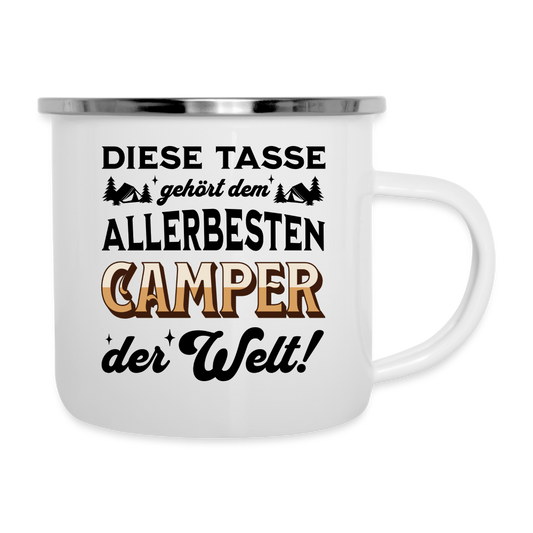 Emaille-Tasse "Diese Tasse gehört dem allerbesten Camper der Welt" - weiß