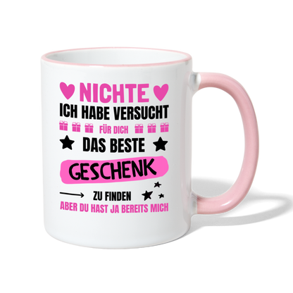 Tasse "Nichte ich habe versucht für dich das beste Geschenk zu finden..." - Weiß/Pink