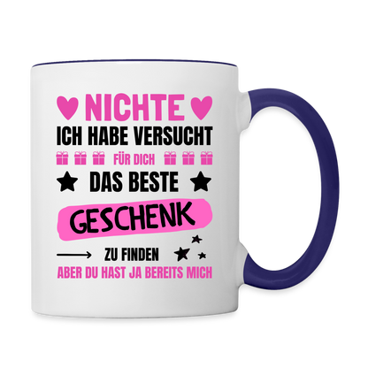 Tasse "Nichte ich habe versucht für dich das beste Geschenk zu finden..." - Weiß/Kobaltblau
