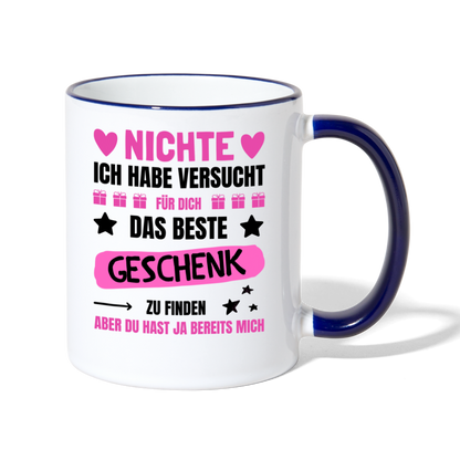 Tasse "Nichte ich habe versucht für dich das beste Geschenk zu finden..." - Weiß/Kobaltblau