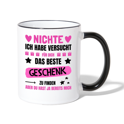 Tasse "Nichte ich habe versucht für dich das beste Geschenk zu finden..." - Weiß/Schwarz