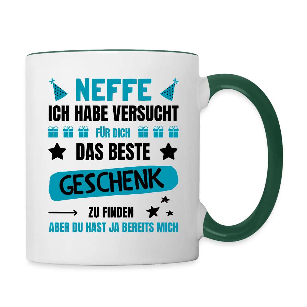 Tasse "Neffe ich habe versucht das beste Geschenk zu finden..." - Weiß/Dunkelgrün