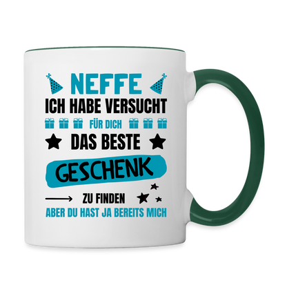 Tasse "Neffe ich habe versucht das beste Geschenk zu finden..." - Weiß/Dunkelgrün