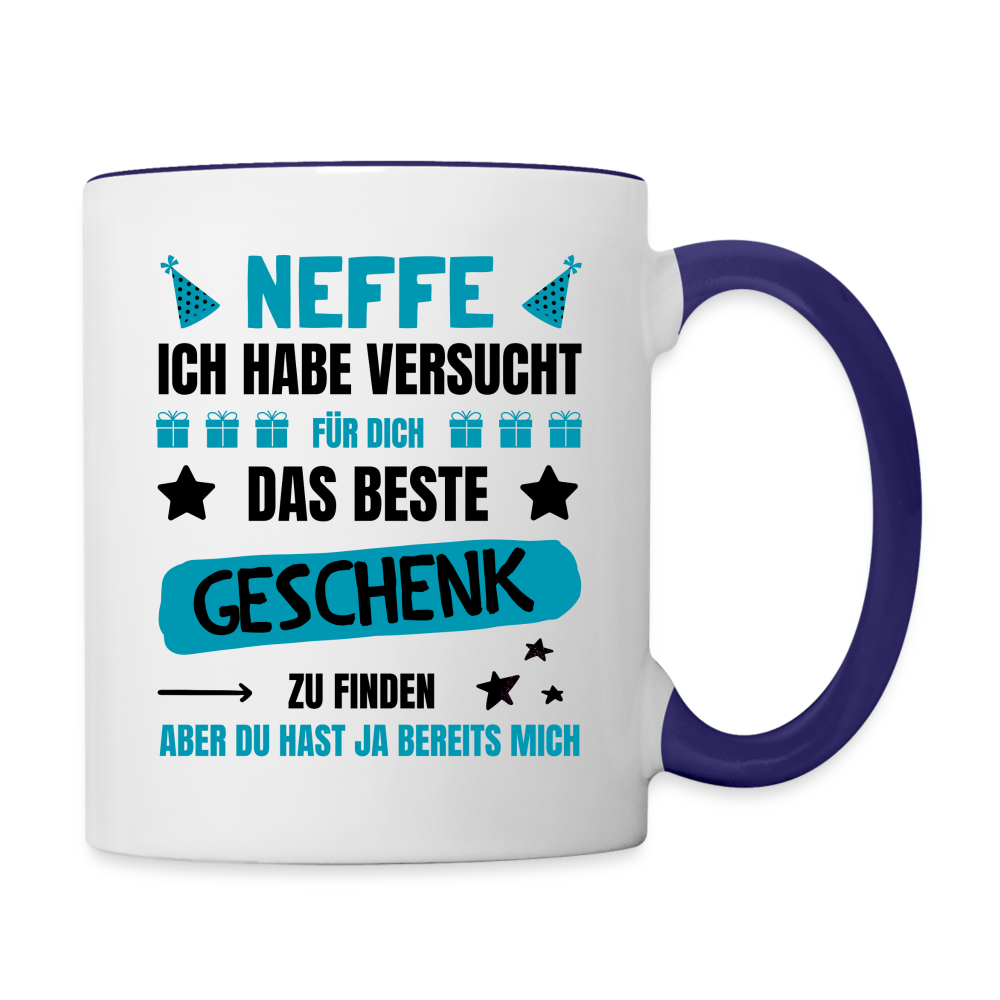 Tasse "Neffe ich habe versucht das beste Geschenk zu finden..." - Weiß/Kobaltblau