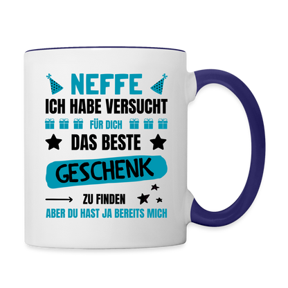 Tasse "Neffe ich habe versucht das beste Geschenk zu finden..." - Weiß/Kobaltblau