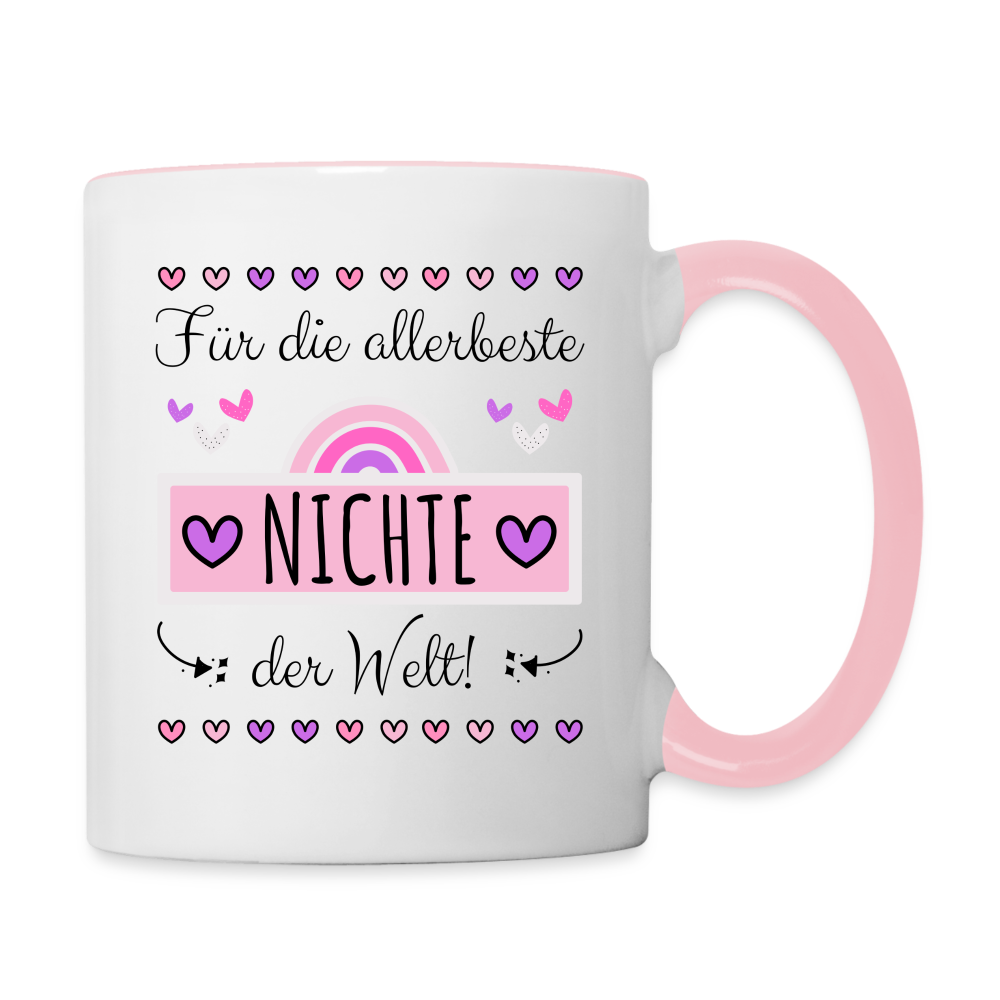 Tasse "Für die allerbeste Nichte der Welt" (Süßes Herzmotiv) - Weiß/Pink