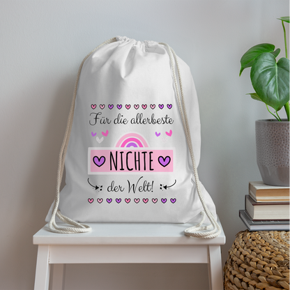 Turnbeutel "Für die allerbeste Nichte der Welt" (Süßes Herzmotiv) - weiß