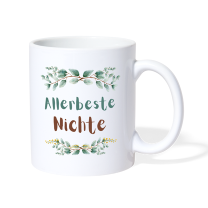 Tasse "Allerbeste Nichte" (Grünes Blumenmotiv) - weiß