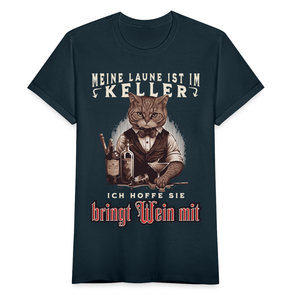 Frauen T-Shirt "Meine Laune ist im Keller, ich hoffe sie bringt Wein mit" - Navy