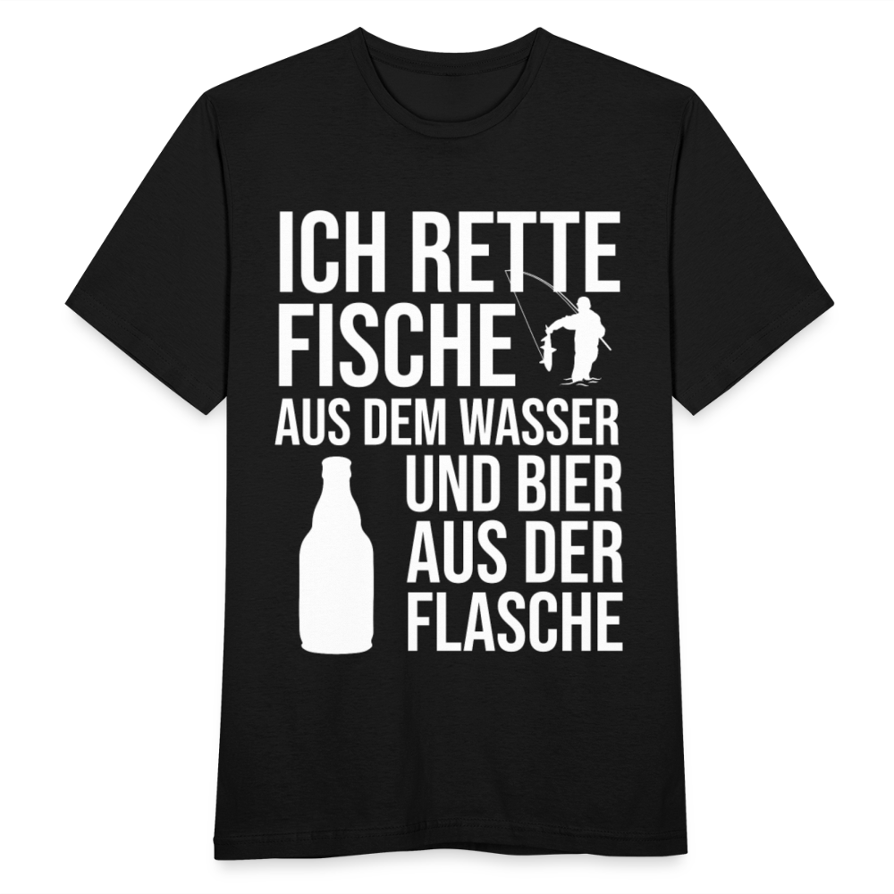 Männer T-Shirt "Ich rette Fische aus dem Wasser und Bier aus der Flasche" - Schwarz