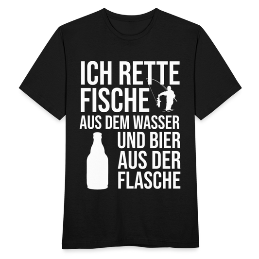 Männer T-Shirt "Ich rette Fische aus dem Wasser und Bier aus der Flasche" - Schwarz