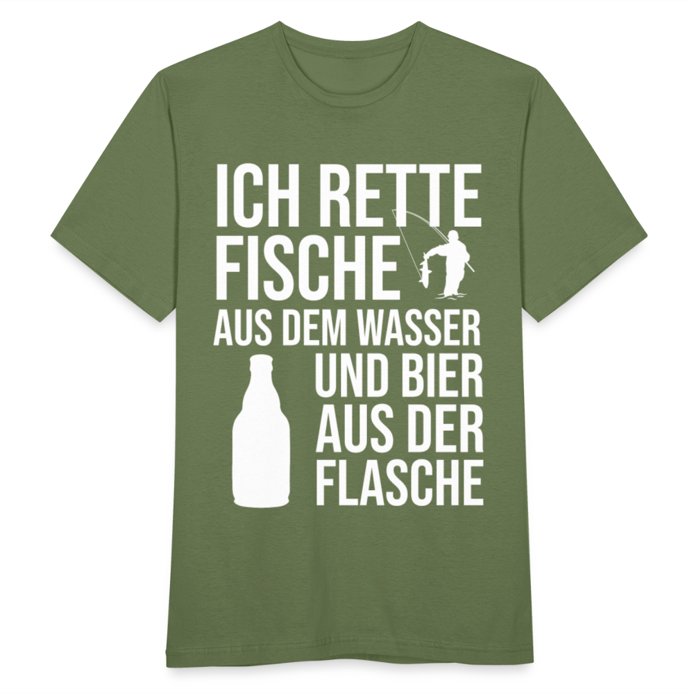 Männer T-Shirt "Ich rette Fische aus dem Wasser und Bier aus der Flasche" - Militärgrün