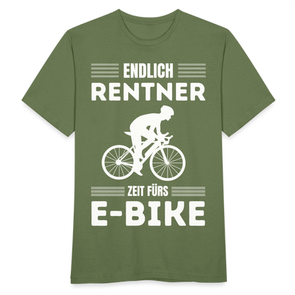 Männer T-Shirt "Endlich Rentner - Zeit fürs E-Bike" - Militärgrün