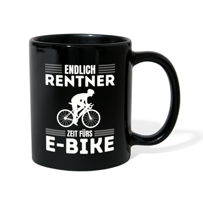 Tasse "Endlich Rentner, Zeit fürs E-Bike" - Schwarz