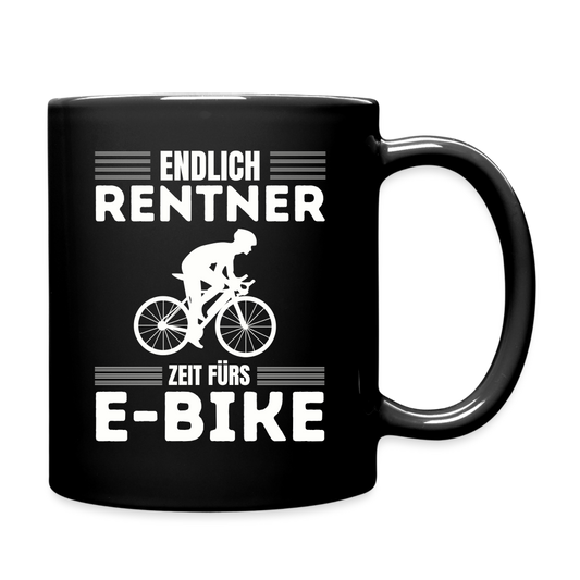 Tasse "Endlich Rentner, Zeit fürs E-Bike" - Schwarz