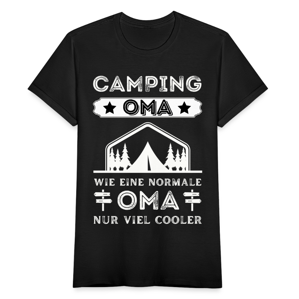 Frauen T-Shirt "Camping Oma, wie eine normale Oma, nur viel cooler" - Schwarz