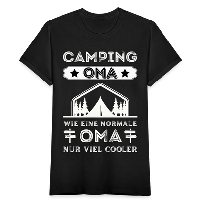 Frauen T-Shirt "Camping Oma, wie eine normale Oma, nur viel cooler" - Schwarz
