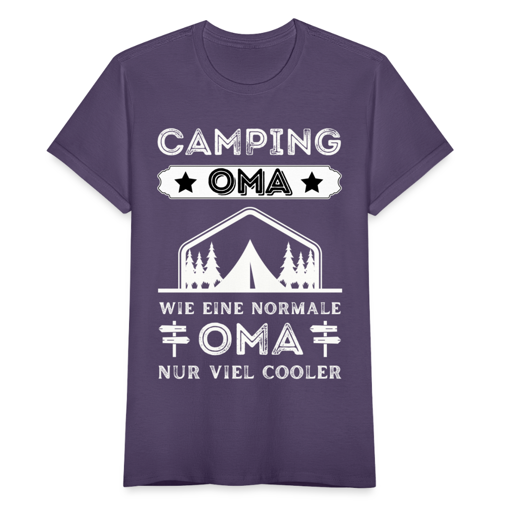 Frauen T-Shirt "Camping Oma, wie eine normale Oma, nur viel cooler" - Dunkellila