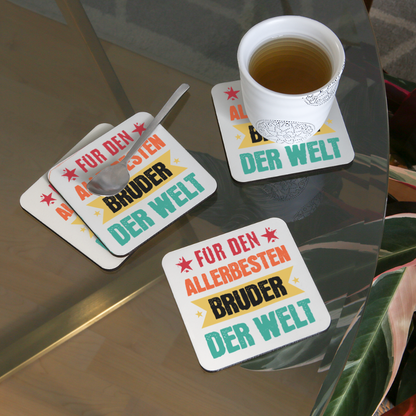 Untersetzer "Für den allerbesten Bruder der Welt" (4er-Set) - weiß
