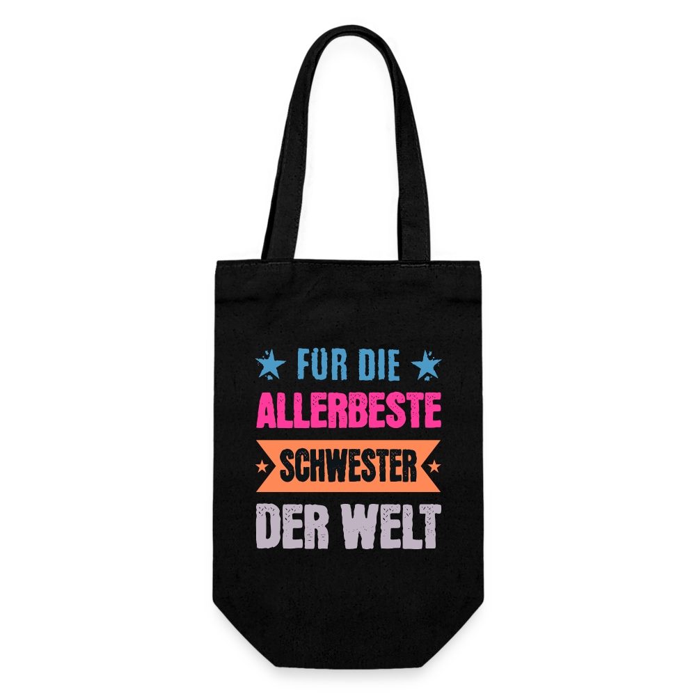 Geschenkbeutel für Flaschen "Für die allerbeste Schwester der Welt" - Schwarz