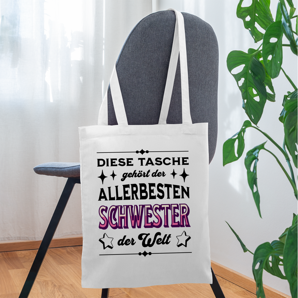 Stoffbeutel "Diese Tasche gehört der allerbesten Schwester der Welt" - weiß