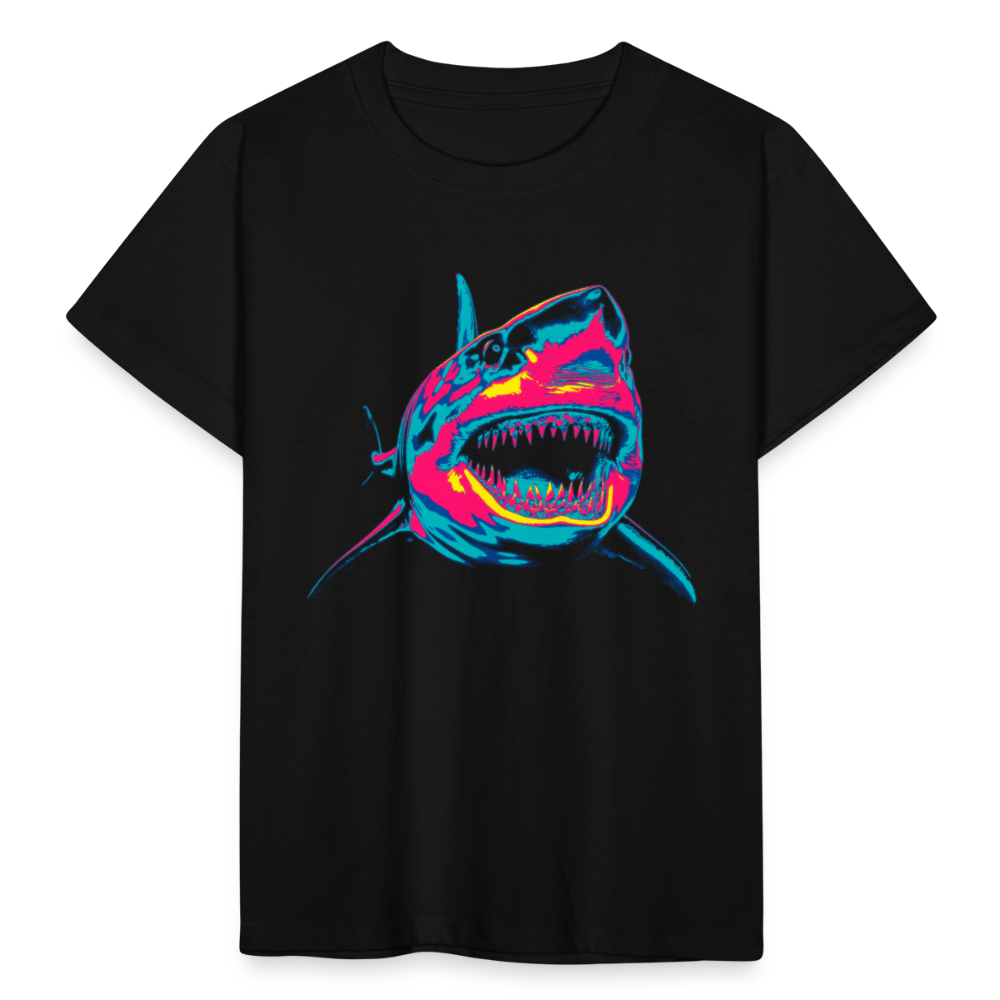 Kinder T-Shirt "Hai im Neon Style" - Schwarz