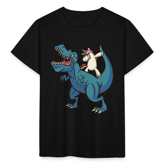 Kinder T-Shirt "Dinosaurier mit coolem Einhorn" - Schwarz
