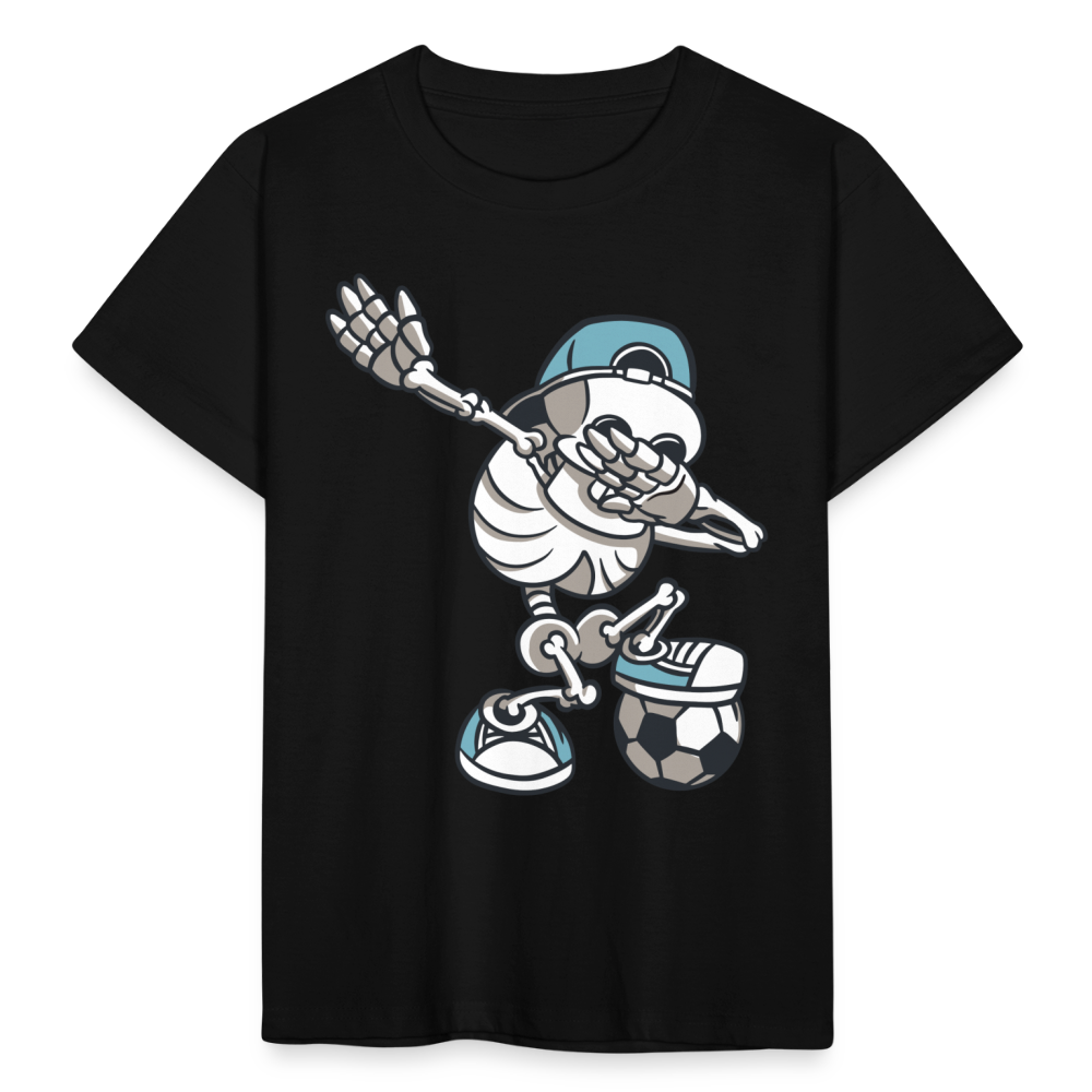 Kinder T-Shirt "Cooles Skelett mit Fußball" - Schwarz