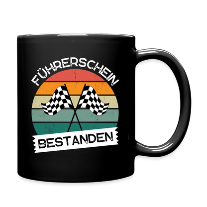 Tasse "Führerschein bestanden" (Zielflaggen) - Schwarz