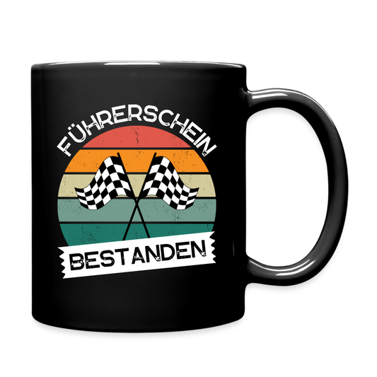 Tasse "Führerschein bestanden" (Zielflaggen) - Schwarz