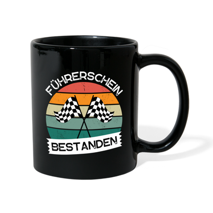 Tasse "Führerschein bestanden" (Zielflaggen) - Schwarz