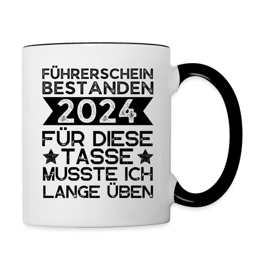 Tasse "Führerschein bestanden 2024 (lange warten)" - Weiß/Schwarz