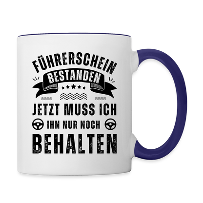 Tasse "Führerschein bestanden - Nur noch behalten" - Weiß/Kobaltblau