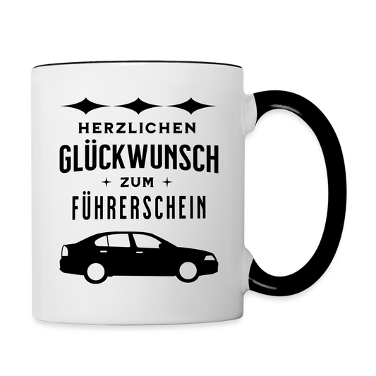 Tasse "Herzlichen Glückwunsch zum Führerschein" - Weiß/Schwarz