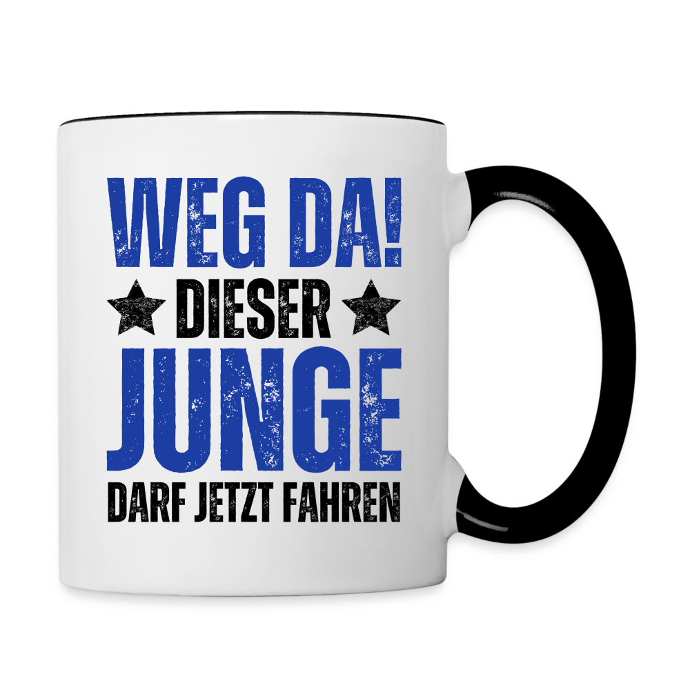 Tasse "Weg da! Dieser Junge darf jetzt fahren" - Weiß/Schwarz