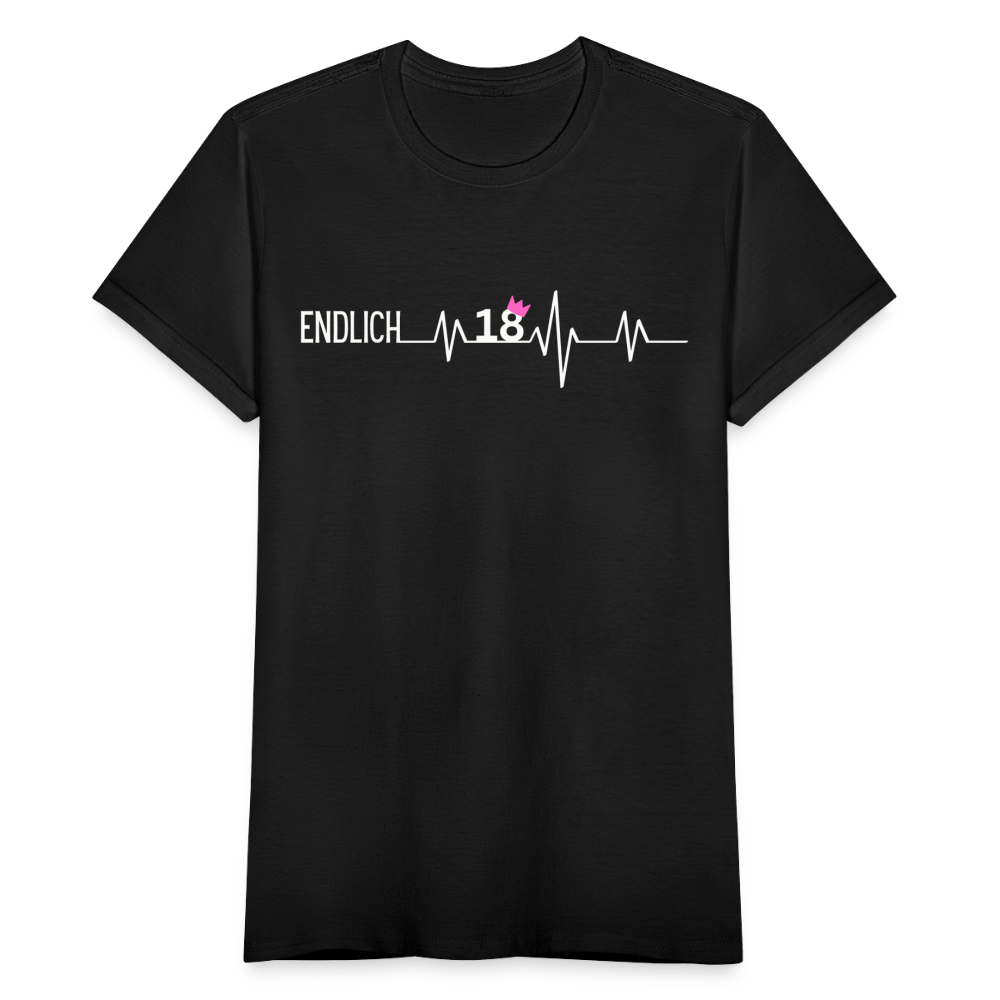 Frauen T-Shirt "Endlich 18" (Herzschlag Motiv) - Schwarz