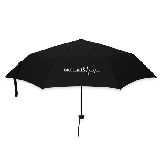 Kleiner Regenschirm "Endlich 18" (Herzschlag-Motiv) - Schwarz