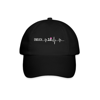 Cap "Endlich 18" (Herzschlag-Motiv) - Schwarz/Schwarz