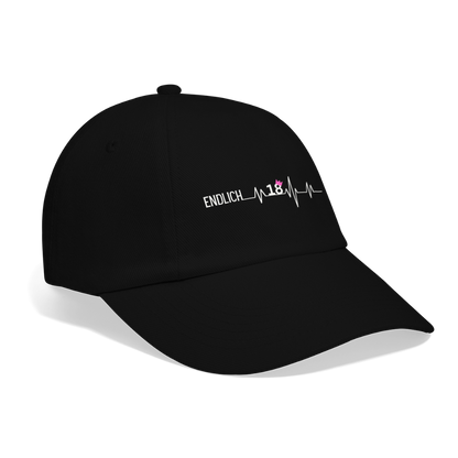 Cap "Endlich 18" (Herzschlag-Motiv) - Schwarz/Schwarz