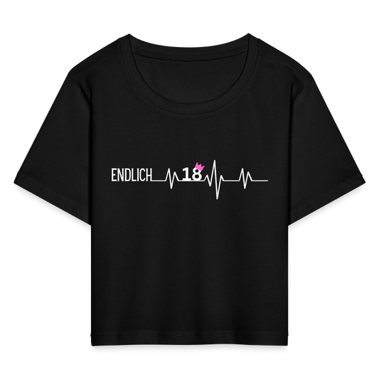 Cropped T-Shirt "Endlich 18" (Herzschlag-Motiv) - Schwarz