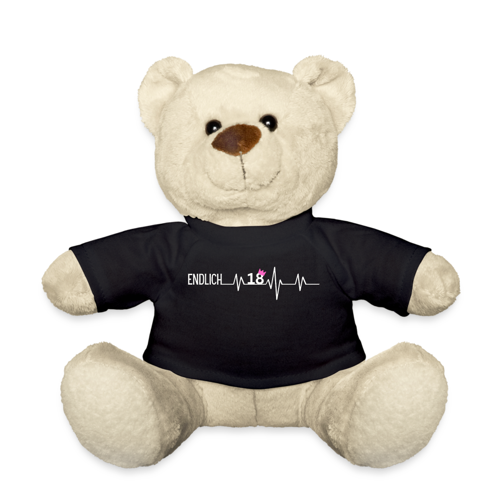 Teddybär "Endlich 18" (Herzschlag-Motiv) - Schwarz