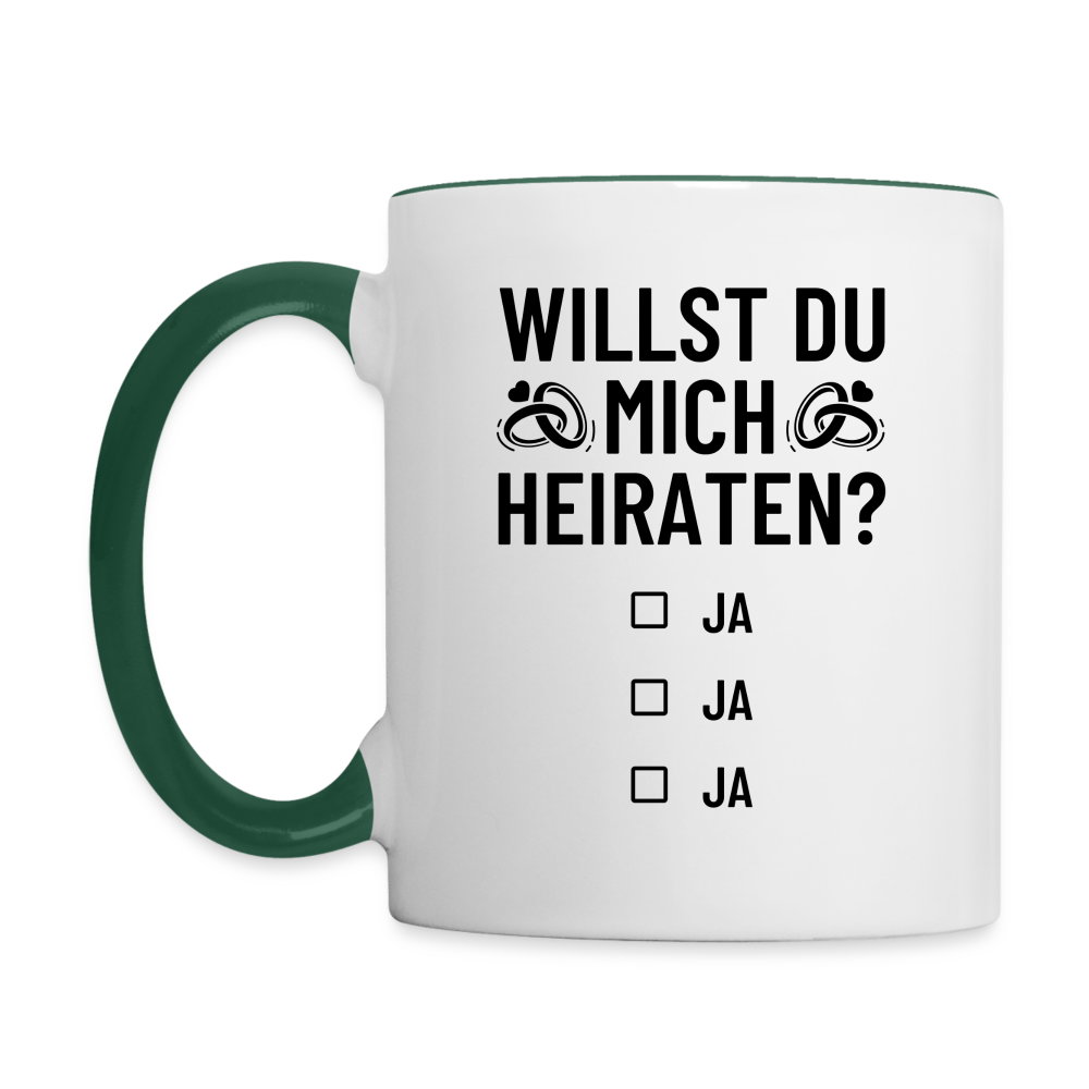 Tasse "Willst du mich heiraten?" (Ja, ja, ja) - Weiß/Dunkelgrün